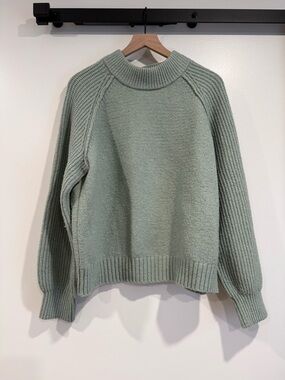 Sincerely Jules Sage Green Ribbed-Sleeve Turtleneck Sweater